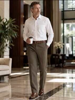 David Taylor Heather Tan Flexslax Waistband Men's 40 x 27 Pants NWT Measure 35”